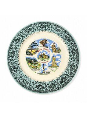 Souvenir Plate North Carolina State Taylor Smith Porcelain Robin's Egg Blue